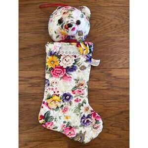 Milaca Mills Quilted Floral Bear Christmas Stocking Cottagecore Retro Pop Art